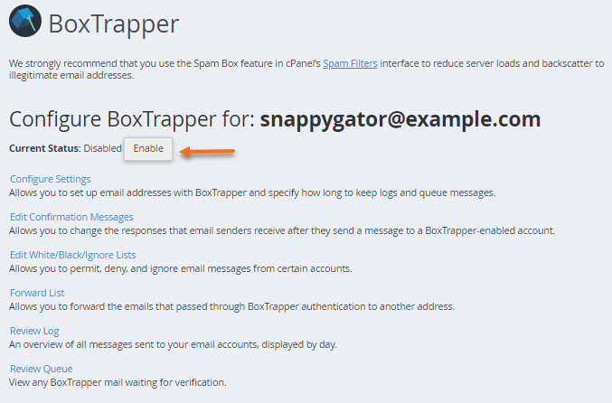 فعال‌سازی BoxTrapper در cpanel
